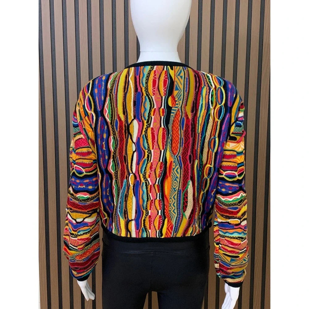 Coogi Australia Vintage 3D Knit Cardigan Sweater Multi Color Cotton Womens M - Picture 3 of 9